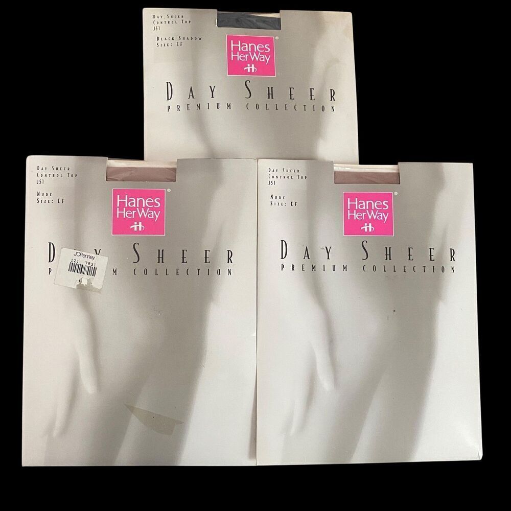 Hanes Her Way Day Sheer Control Top Pantyhose Womens EF Nude Black Shadow Lot 3